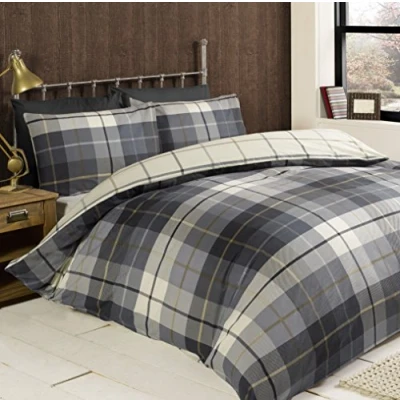 Obrázek Lomond, kariert, Baumwollflanell Thermo Bettwäsche Set für King Size blau &amp; grau