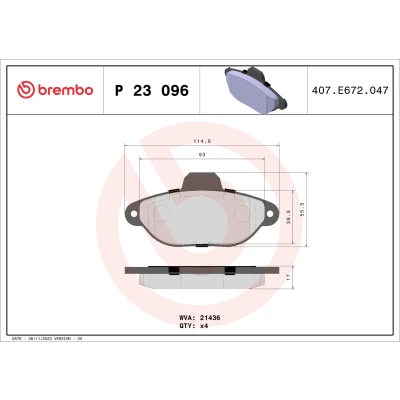 Obrázek Brembo P 23 096 sada brzdových destiček, kotoučová brzda (4dílná)