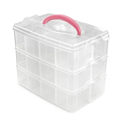 Obrázek Vaessen Creative Aufbewahrungsbox mit 24 F�chern, Sortierbox gro�, Staubox, Lego Ordnungssystem Transparent f�r Bastelutensilien, Bastelwerkzeuge Aufbewahrung Schmuck Und Spielzeug, 23,1x15,6x18,5cm