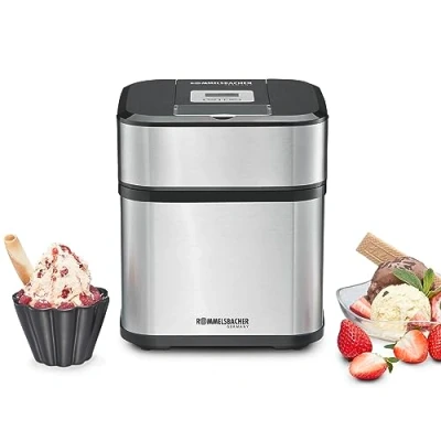 Obrázek ROMMELSBACHER Výrobník ledu IM 12 Kurt na zmrzlinu, jogurt Frozen, sorbet &amp; Slush, 1,5litrová mrazicí nádoba, objem 500 ml, spínací hodiny, snadné čištění, porcovač