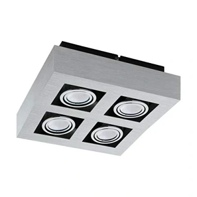 Obrázek EGLO LED stropní svítidlo Loke 1, 4 žárovky vestavné z hliníku a oceli, kartáčovaná lampa, chrom, černá, montážní lampa s objímkou GU10, včetně světelného zdroje, otočné