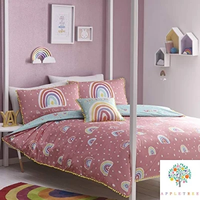 Obrázek Appletree Rainbow Pom Bettwäsche Set, 100% Baumwolle, Rosa, Einzelbett