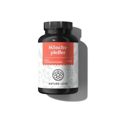Obrázek NATURE LOVE® Mnišský pepř kapsle 240 kusů 4: 1 extrakt z originálního Vitex Agnus Castus vysoké dávky 10 mg na kapsli, bez zbytečných přísad, veganské, laboratorně testováno, vyrobeno v Německu