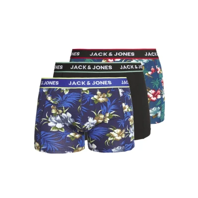 Obrázek Jack &amp; Jones Jacflower Trunks 3 PACK Boxerky, Muži, Velikost: Small, Black/bardaboes cherry/maritime blue