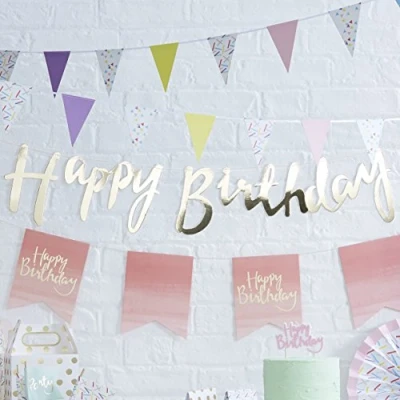 Obrázek Pick and Mix zlatá Happy Birthday Bunting závěsná girlanda s praporky