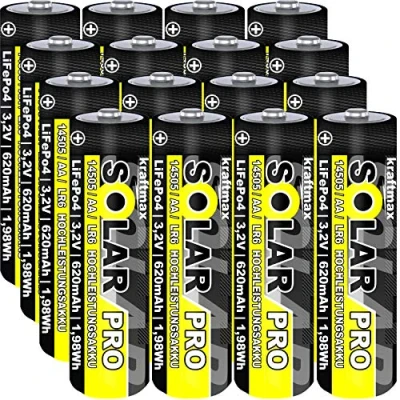 Obrázek Balení 16 ks solárních baterií pro Mignon AA dobíjecí baterie 3,2 V / 1,92 Wh 14505 LiFePo4 vysoce výkonná speciálně solární lampy světelný řetěz světlo