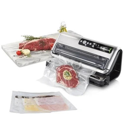 Obrázek FoodSaver vakuovačka na potraviny plně automatická s uložením rolí a řezacím zařízením obsahuje tříděné vakuové pytle [FFS006X], stříbrná barva