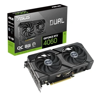 Obrázek ASUS Dual GeForce RTX 4060 EVO OC Edition 8GB GDDR6 (PCIe 4.0, GDDR6, DLSS 3, HDMI 2.1a, DisplayPort 1.4a, design ventilátoru Axial Tech, 0dB, BIOS, technologie Auto Extreme)