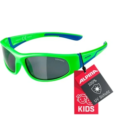 Obrázek ALPINA FLEXXY KIDS flexibilní a nerozbitné sluneční brýle se 100% UV ochranou pro děti, neonově zelená modrá, jedna velikost
