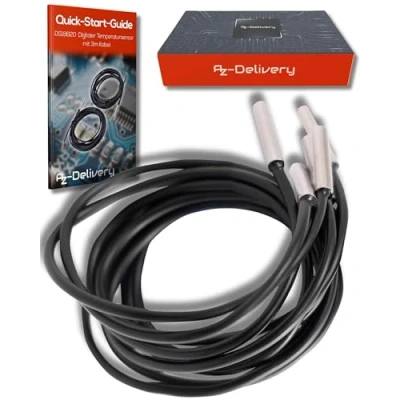 Obrázek AZDelivery 2x DS18B20 3M kabel digitální nerezový teplotní senzor, čidlo, vodotěsný kompatibilní s Arduino a Raspberry Pi včetně e knihy teplotním senzorem Shelly
