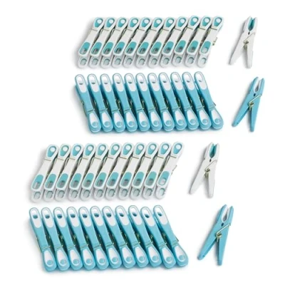 Obrázek culiclean Kolíčky na prádlo bez otisku stabilní v bodě Ecoline Design 48x kolíček modrá bílá, robustní klupky Soft Grip Clip Clothes Pegs UV odolné svorky pro zavěšení prádla, ponožek