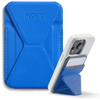 Obrázek MOFT MagSafe Wallet stojan na iPhone 16/15/14/13/12 série kompatibilní s MagSafe, MOVAS Vegan kožený magnetický mobilní telefon se 3 pozorovacími úhly, 2 držáky karty (safíre)