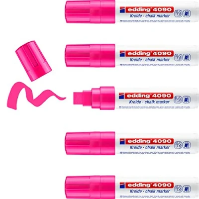 Obrázek edding 4090 Kreidemarker neon pink 5 Kreidestifte Keilspitze 4 15 mm breiter Kreidestift für Tafel abwischbar zum Beschriften von Fenster, Glas, Spiegel Tafelstift mit deckenden Farben