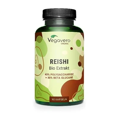 Obrázek BIO Reishi kapsle 9000 mg z výtažku rýži (15:1) 40% polysacharidy zásoba na 3 měsíce laboratorně testováno 30% beta glukany veganské a bez přísad německá výroba Vegavero®