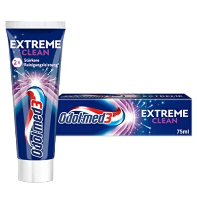 Obrázek Odol med3 Extreme Clean zubní pasta s dvojitým čisticím výkonem*, 75 ml poskytuje dvojnásobný čisticí výkon na těžko přístupných místech
