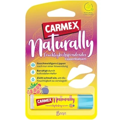 Obrázek Carmex Naturally Stick Berry péče o rty pro suché rty, balzám na zvlhčující a uklidňující popraskané s ricinovým olejem, vitaminem E včelím voskem (1 x 4,25 g)
