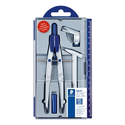 Obrázek STAEDTLER Noris Club 550 02 kružítko školní s rychlým nastavením, sada prodlužovací tyčí a univerzálním adaptérem, vřetenovým vedením, přesné přesné, stabilní pouzdro se sklopným víkem