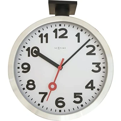 Obrázek NeXtime 3217 nástěnné hodiny staniční stanice dvoustranné, tiché, kulaté, ze skla, hliník, Ø 38 cm, 44,5 x 13 cm