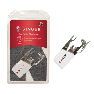 Obrázek SINGER Side Cutter Attachment Presser Foot, Simutaneously Trims &amp; Hems Edges, Zig Zag or Overstitch Sewing Made Easy šicí patka, kov, stříbrná