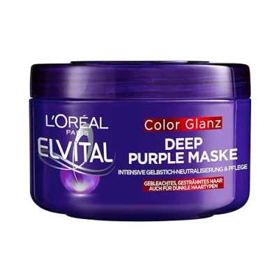 Obrázek L&#039;Oréal Paris Elvital maska na vlasy pro blonďaté, melírované, šedé vlasy, neutralizuje žluté odstíny, Color Lesk Purple Deep Mask proti žlutému odstínu, 1 x 250 ml