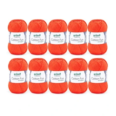 Obrázek Gründl Cotton Fun pletací příze / háčkovací (měkká ze 100% bavlny, certifikováno Öko Tex, 50 g/115 m, tloušťka jehlic: 3 4, 10 klubko á g), oranžová