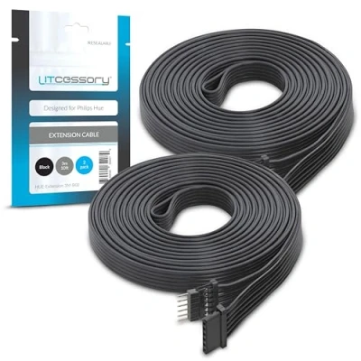 Obrázek Litcessory Prodlužovací kabel pro Philips Hue Lightstrip Plus (3 m, 2 kusy, černý MIKRO 6 POLIG V4)