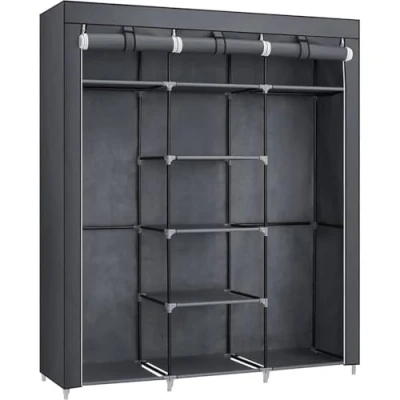 Obrázek SONGMICS Šatní skříň, skládací látková šatní skříň se 2 tyčí, 175 x 150 45 cm, šedá RYG12G