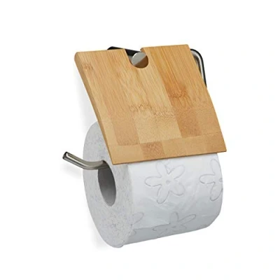 Obrázek Relaxdays držák toaletního papíru z bambusu, do koupelny, montáž na stěnu, v x š 16 16,5 cm, přírodní