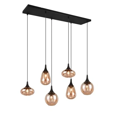 Obrázek Trio Leuchten Závěsné svítidlo Lumina 317000613, kov černý matný, sklo jantar, bez 6x E14, jantarové barvy