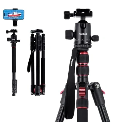 Obrázek Rollei Compact Traveler č. 2 stativ černý, 180 cm kamera 360 kulovitá hlava Kompaktní hliníkový cestovní s jednou nohou Funkce trojnožky pro DSLR kameru Fotostativ držákem na mobil