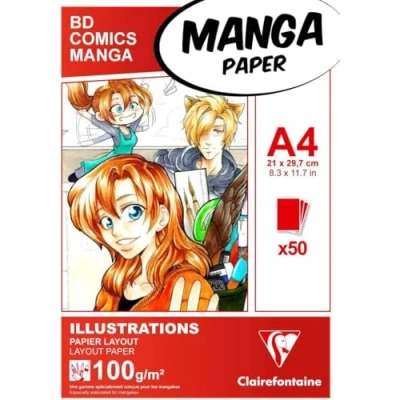 Obrázek Clairefontaine 94042C Layoutblock (für Manga Comics, ideal für Illustrationen und Multitechniken, DIN A4, 21 x 29,7 cm, 50 Blatt, 100 g, geeignet Filzmarker mit Alkohol) weiß