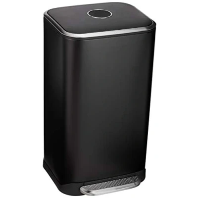 Obrázek Amazon Basics 32 L odpadkový koš s pedálem z ocelových trubek jemně uzavíratelný víkem, do kuchyně nebo kanceláře, obdélníkový, černý