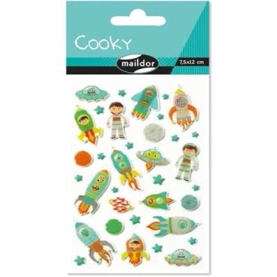Obrázek Maildor CY005O Packung mit Stickers Cooky 3D (1 Bogen, 7,5 x 12 cm, ideal zum Dekorieren, Sammeln oder Verschenken, Weltraum) 1 Pack,grün