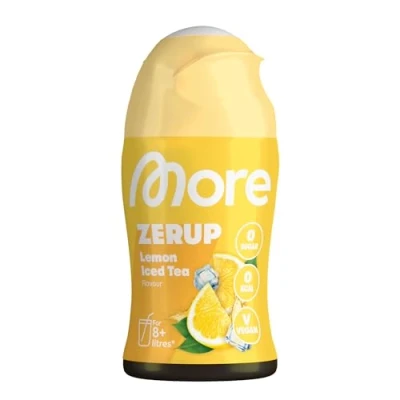 Obrázek MoRE Zerup, Lemon Iced Tea, 65 ml, pro až 8 l hotového nápoje, sirup bez cukru s pravými extrakty z ovoce, veganské, zero kalorie vyrobeno v Německu