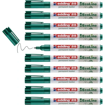 Obrázek edding 25 Ecoline Permanentmarker grün 10 Stifte Rund Spitze 1 mm schnell trocknender Permanent Marker wasserfest, wischfest für Karton, Kunststoff, Holz, Metall Universalmarker