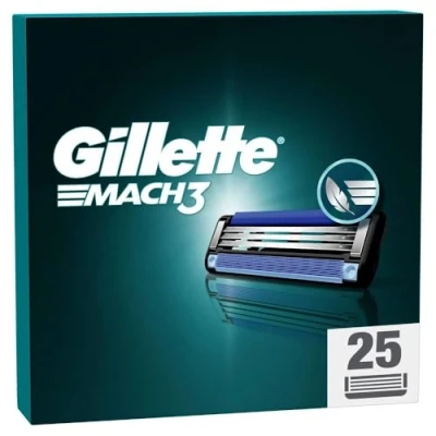 Obrázek Gillette Mach3 holicí břity pro muže, 25 originálních náhradních čepelí , čepele muže s kluznými proužky jemné klouzání a povrstvení