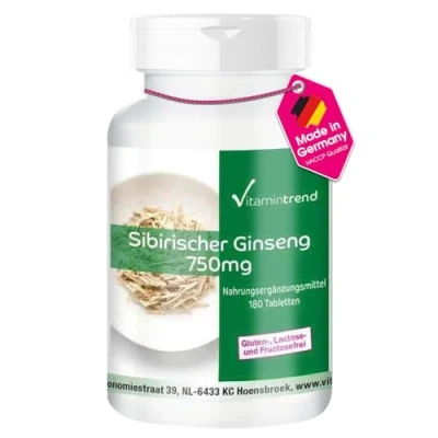 Obrázek Sibiřský ženšen 750 mg 180 veganských tablet vysoká dávka siberský Vitamintrend®