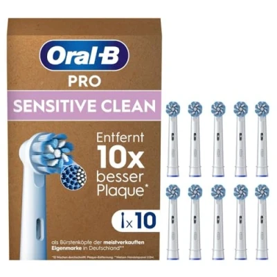 Obrázek Oral B nasazovací kartáčky pro Sensitive Clean elektrický zubní kartáček, 10 kusů, jemné čištění zubů, X štětiny, originální nástavec zubního kartáčku v poštovní schránce,