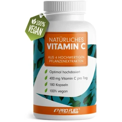 Obrázek Přírodní vitamín C 180 kapslí se 400 mg vitaminu z amly, acerola, kamu kamy a šípky denně komplex 100% veganský bez přísad 3 měsíční zásoba vyrobeno v Německu