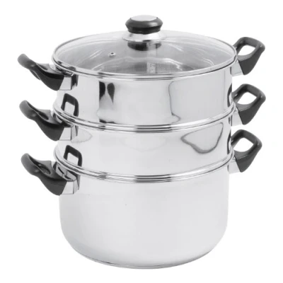 Obrázek Crealys 503443 parní hrnec 3násobný ušlechtilá ocel, se skleněnou poklicí, průměr: 24 cm