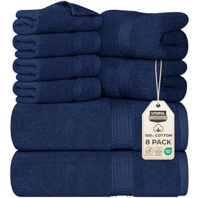Obrázek Utopia Towels 8dílná sada ručníků z bavlny s poutkem 2 osušky, ručníky a 4 žínky na mytí (námořnická modrá)
