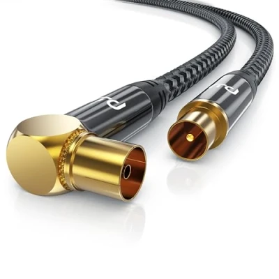 Obrázek CSL 1m anténní kabel zahnutý S Braiding 8k 4k HDTV 1 metr spojka 90 úhel k konektoru rovný 75 Ohm vhodný pro TV Radio DVB T2 S2, úhlový konektor