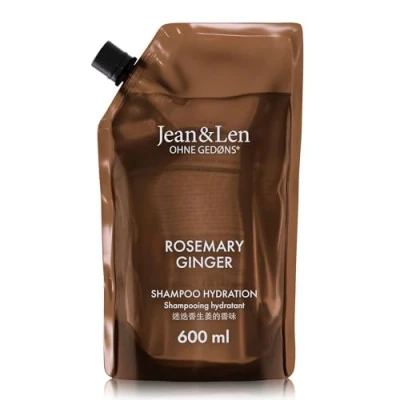 Obrázek Jean &amp; Len Šampon zvlhčující Rosemary Ginger, sáček na doplnění, pro suché a lámavé vlasy, čistí citelně pečuje, kořeněná, svěží vůně, bez silikonů parabenů, náhradní balení 600 ml