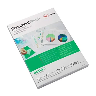 Obrázek GBC laminovací fólie A3 250 mic, extra silné a robustní kapsy v balení po 50 kusech, lesklé, průhledné, ideální do kanceláře školy, 3740450