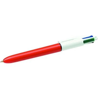 Obrázek BIC Kuličkové pero Fine 4 barvy se střední tloušťkou linky 0,3 mm, balení po 12 kusech, ideální do kanceláře, domácí kanceláře nebo školy, 1 kus (balení ks)