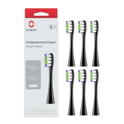 Obrázek Oclean 6 kusů kartáčkových hlavic Professional, hlava zubního kartáčku DuPont s čističem jazyka, odstranění plaku, náhradní kartáčky kompatibilní elektrickým zubním kartáčkem, černá