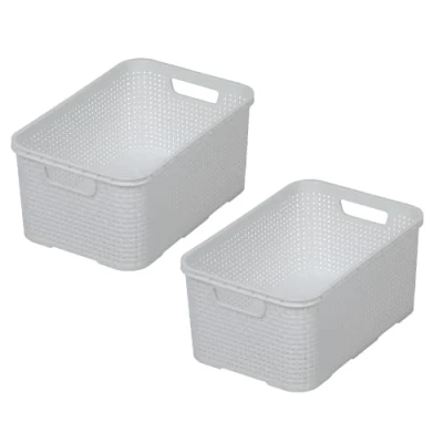 Obrázek BranQ Home essential koš v ratanovém designu, sada 2 ks, velikost L 19 l, plast bez BPA, polypropylen, bílý, 38 x 27,8 18,5 cm, ks
