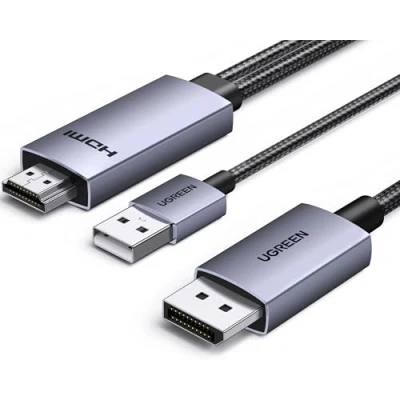 Obrázek UGREEN HDMI na DisplayPort kabel, 4K@60Hz, 1080P@240Hz, DisplayPort, DP 1. 2, HDCP 2. 3, HDR, hliníkové pouzdro s mřížkou, kompatibilní PS5/4 Xbox Serie, X/S Switch, laptop, PC, monitor