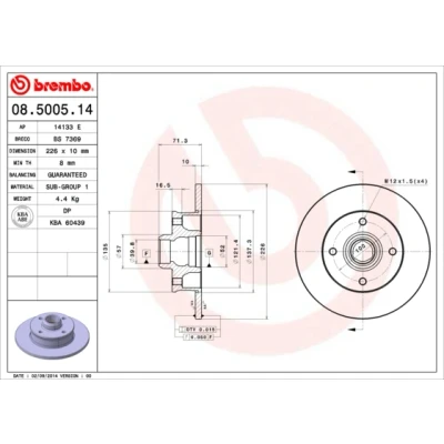 Obrázek Brzdový kotouč BREMBO 08.5005.14
