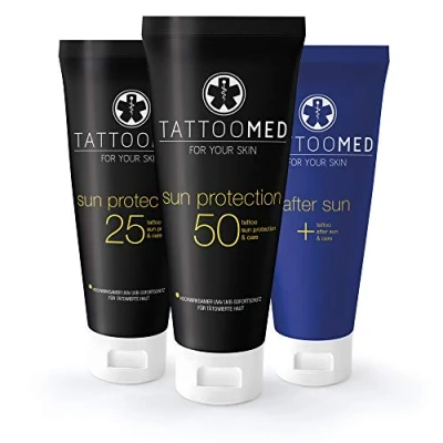 Obrázek TattooMed All in Bundle Sun ochrana proti slunci pro tetovanou pokožku Protection LSF 25 &amp; 50 After (3x 100 ml)